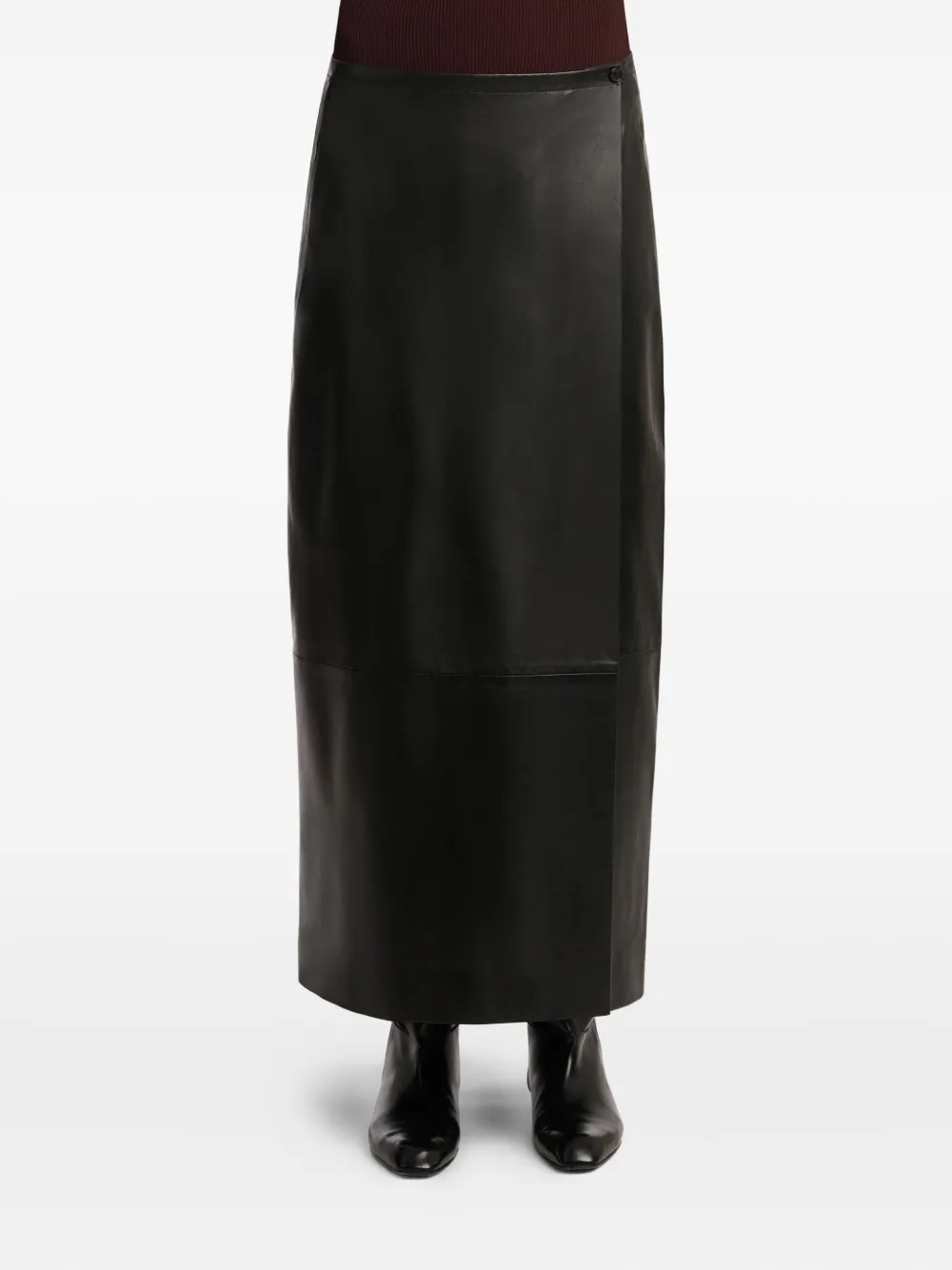 Khaite Quinn Wrap-effect Leather Maxi Skirt In Black
