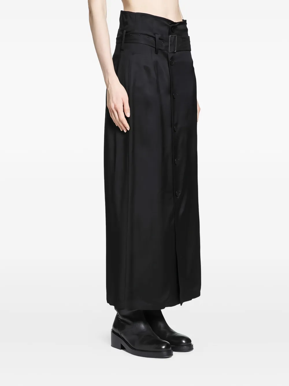 Yohji Yamamoto Button Belted Long Skirt In Black