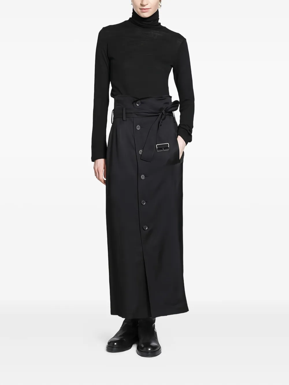 Yohji Yamamoto Button Belted Long Skirt In Black