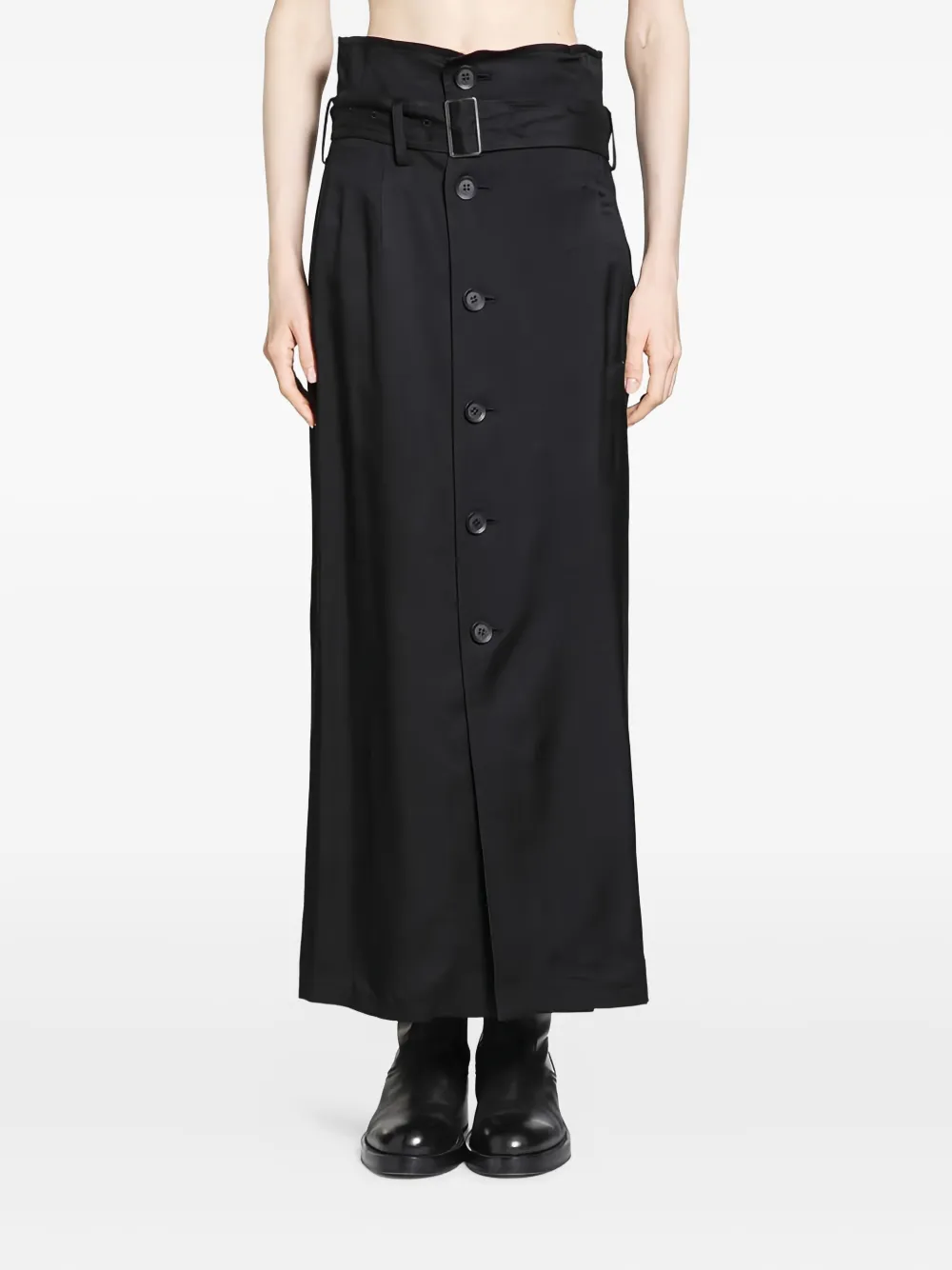 Yohji Yamamoto Button Belted Long Skirt In Black