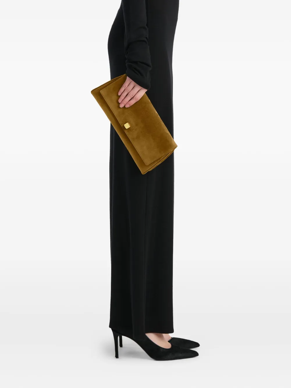Khaite Flap Leather Clutch Bag In Brown