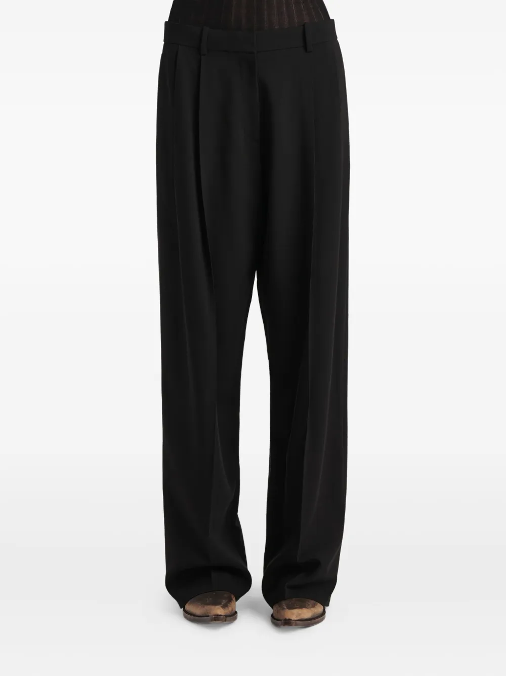 Khaite Belt-loops Pleated Trousers In Black