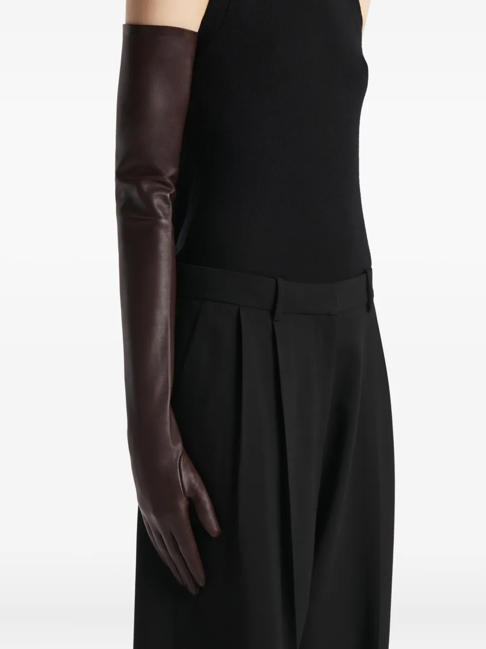 Khaite Leather Long Gloves In Brown