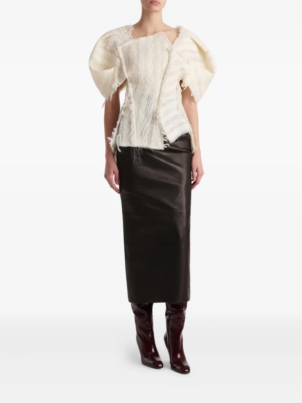 KHAITE Quan top met franje mouwen - Beige
