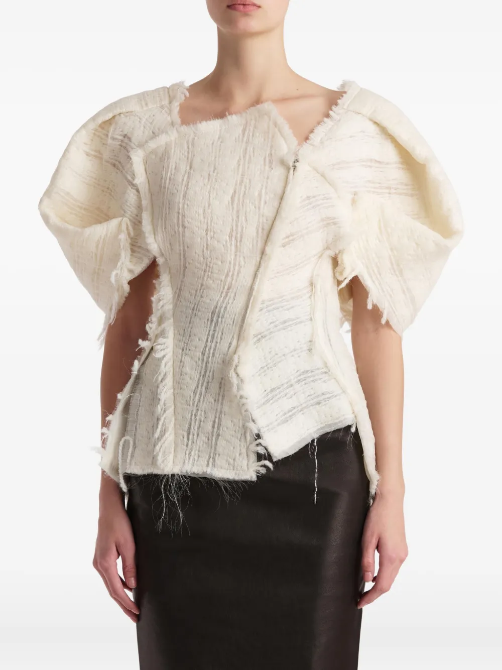 KHAITE Quan top met franje mouwen Beige