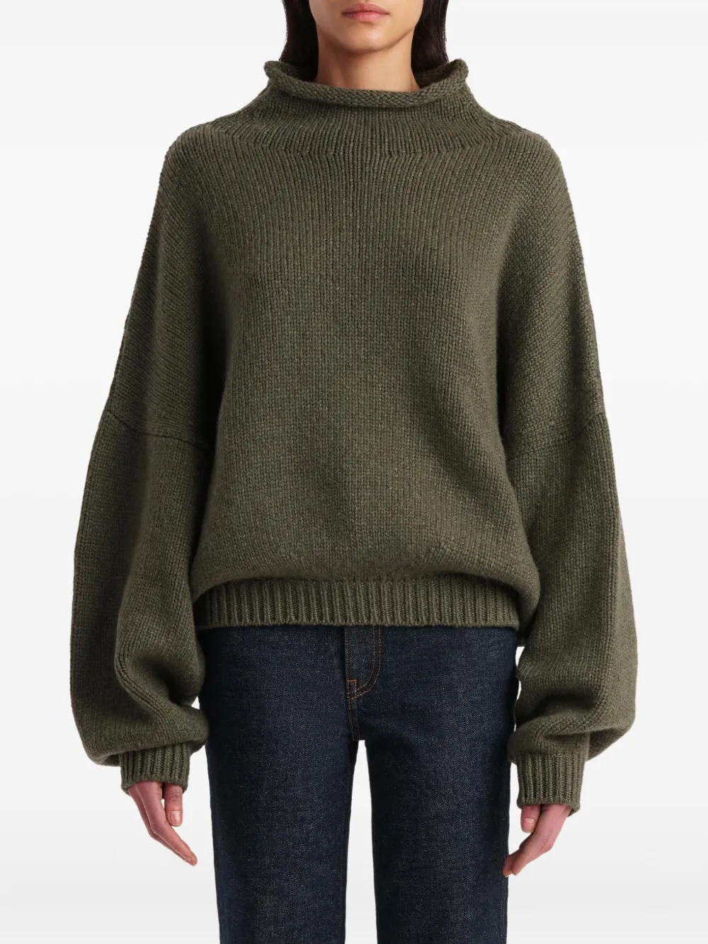 KHAITE Juniper gebreide trui met ballonmouwen en trechterhals Groen