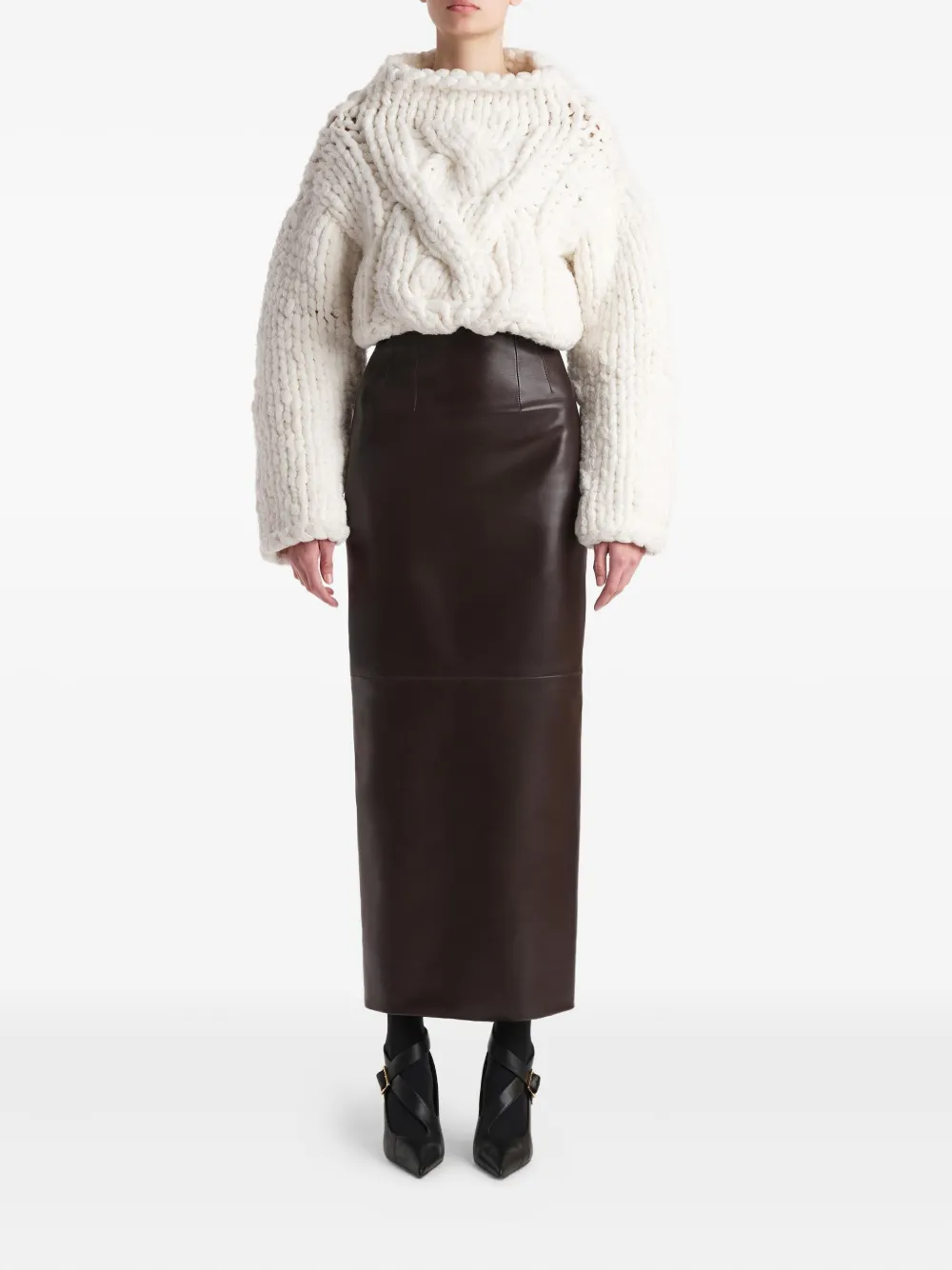 Khaite Loxley Lambskin High-waisted Maxi Skirt In Brown