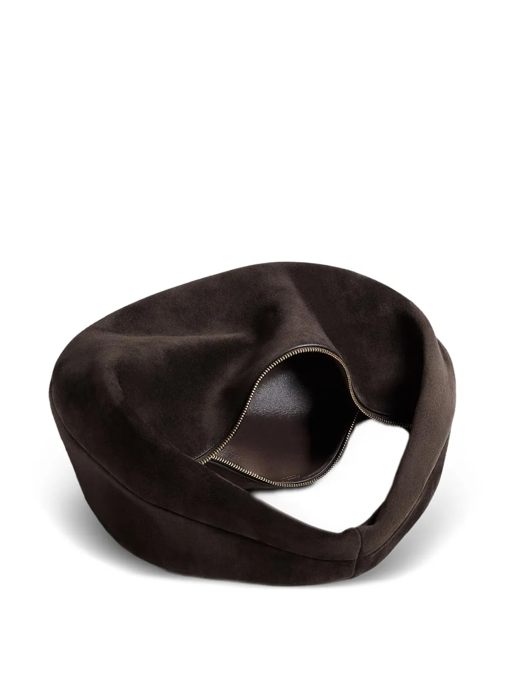 Khaite Medium Olivia Zip Calf-suede Shoulder Bag In Brown