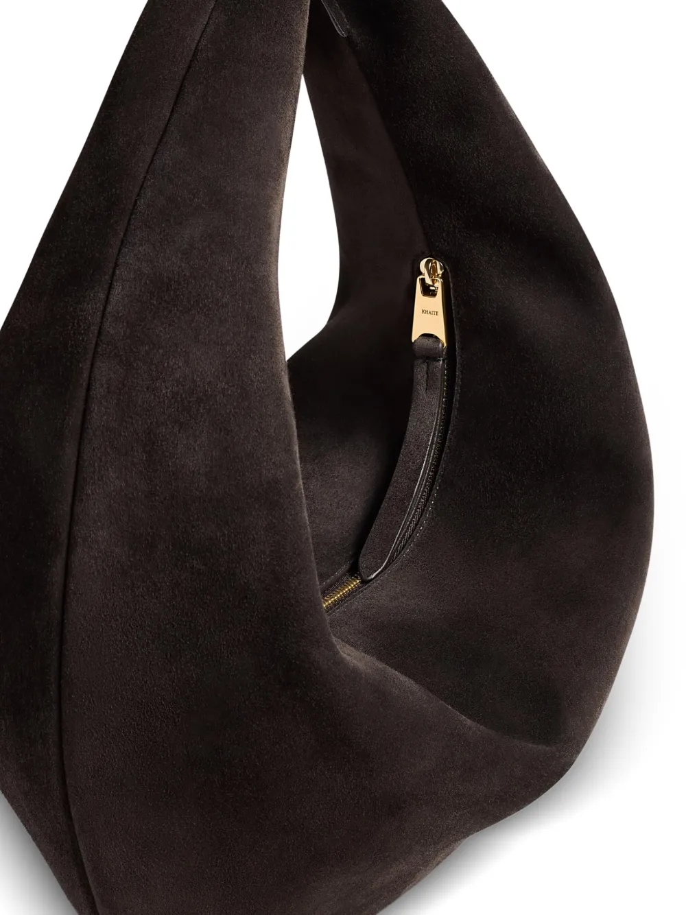 Khaite Medium Olivia Zip Calf-suede Shoulder Bag In Brown