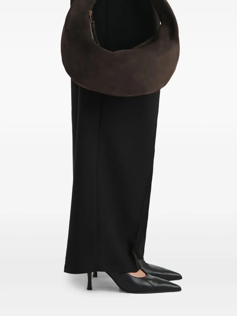 Khaite Medium Olivia Zip Calf-suede Shoulder Bag In Brown