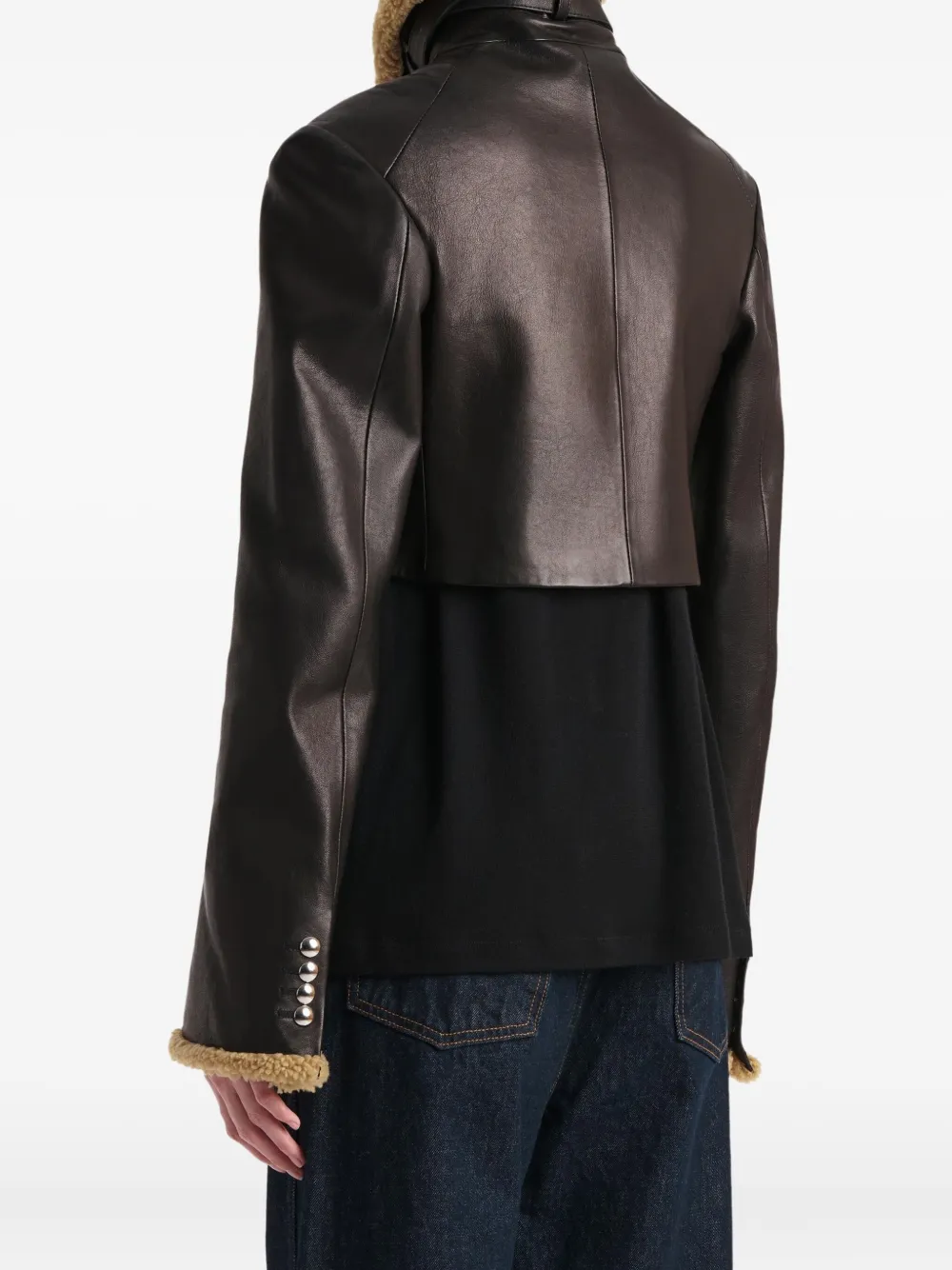 Khaite Jodie Cropped Shearling-trimmed Leather Jacket In Black