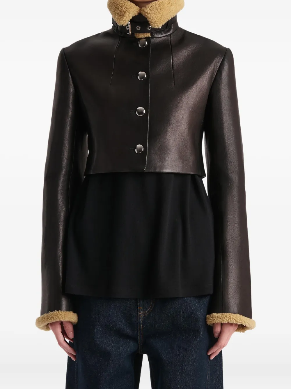 Khaite Jodie Cropped Shearling-trimmed Leather Jacket In Black