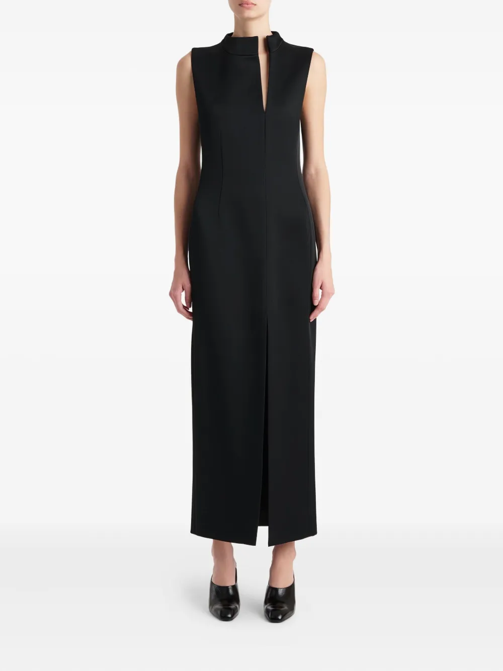 KHAITE slit-detail sleeveless midi dress - Zwart