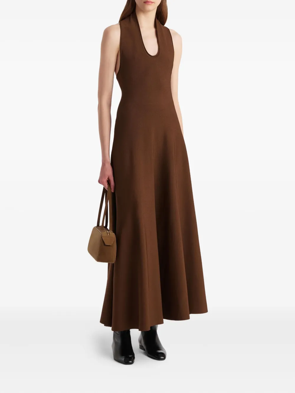 Khaite Halterneck Midi Dress In Brown