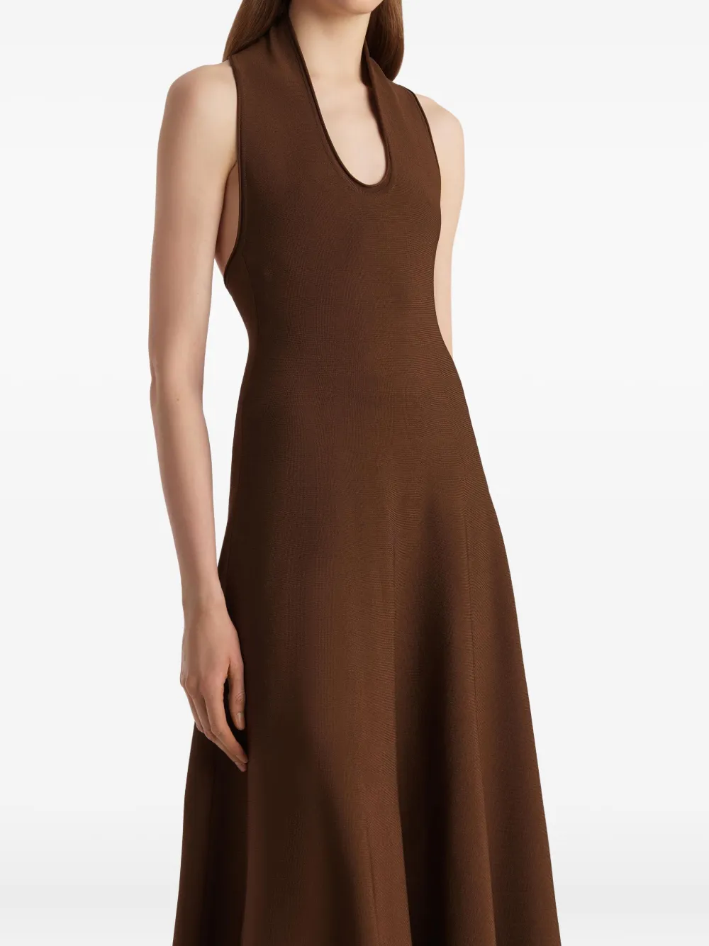 Khaite Halterneck Midi Dress In Brown