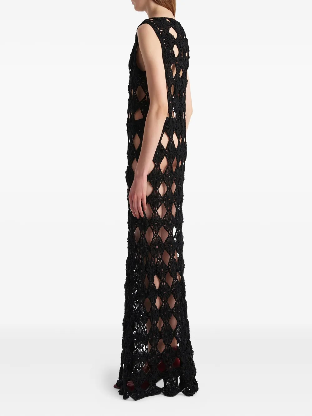 Khaite Floral-detail Openwork Maxi Dress In Black