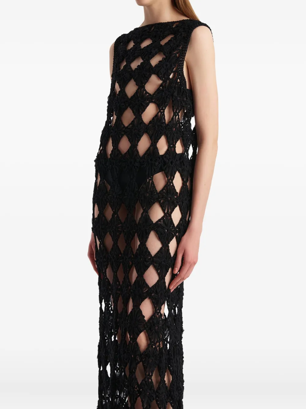 Khaite Floral-detail Openwork Maxi Dress In Black