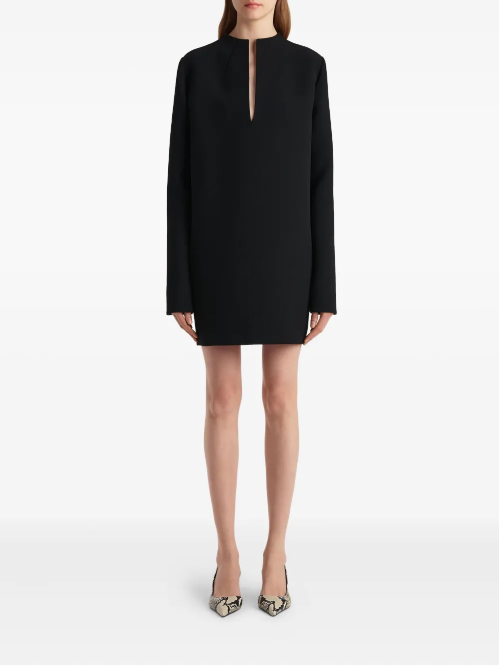 Khaite Long-sleeve Keyhole Mini Dress In Blue