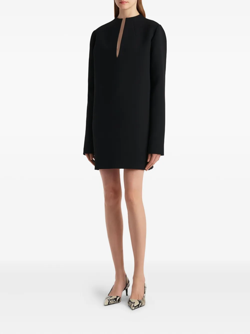 Khaite Long-sleeve Keyhole Mini Dress In Blue
