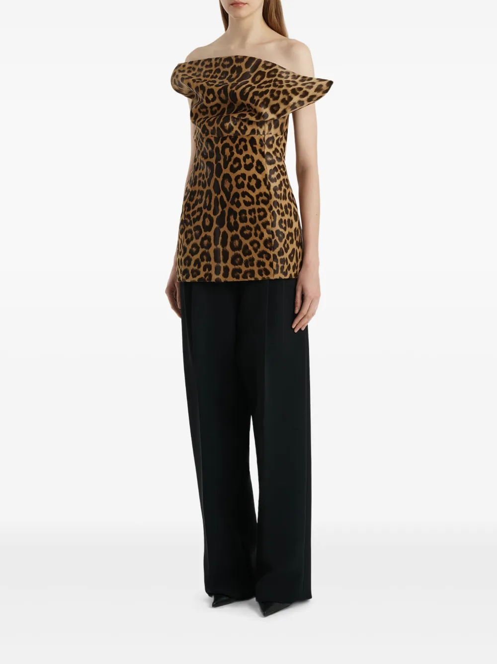 KHAITE Off-shoulder top met luipaardprint - Bruin