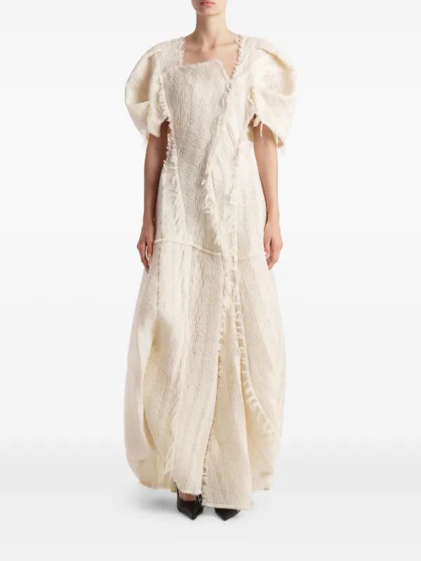 khaite maxi dress Khaite Ria Puff-Sleeve Draped Silk-Blend Maxi Dress