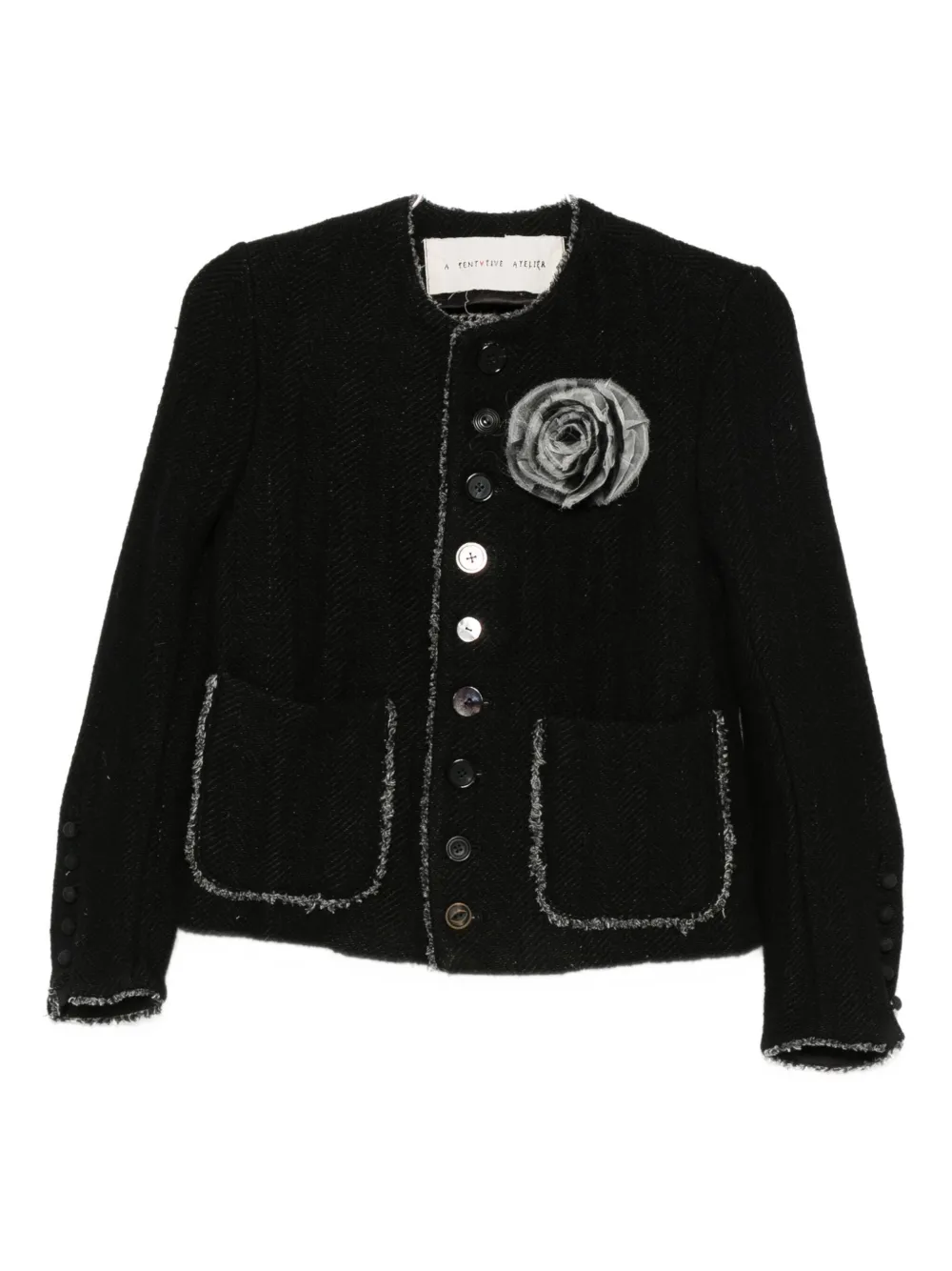 A Tentative Atelier Flower-appliqué Fitted Jacket In Black