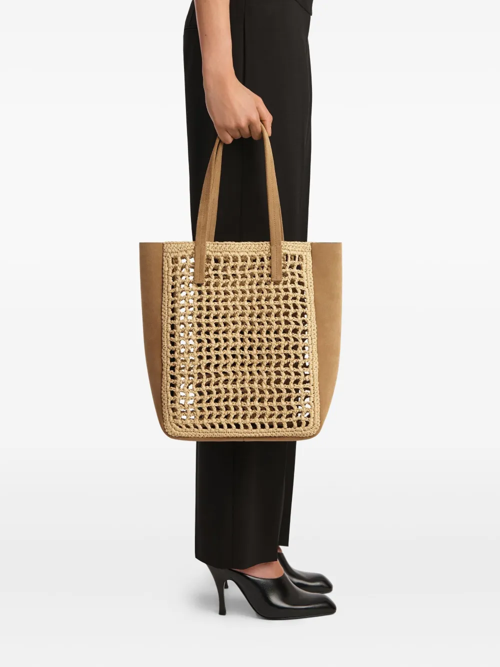 Khaite Small Zoe Woven-panel Tote Bag In Brown