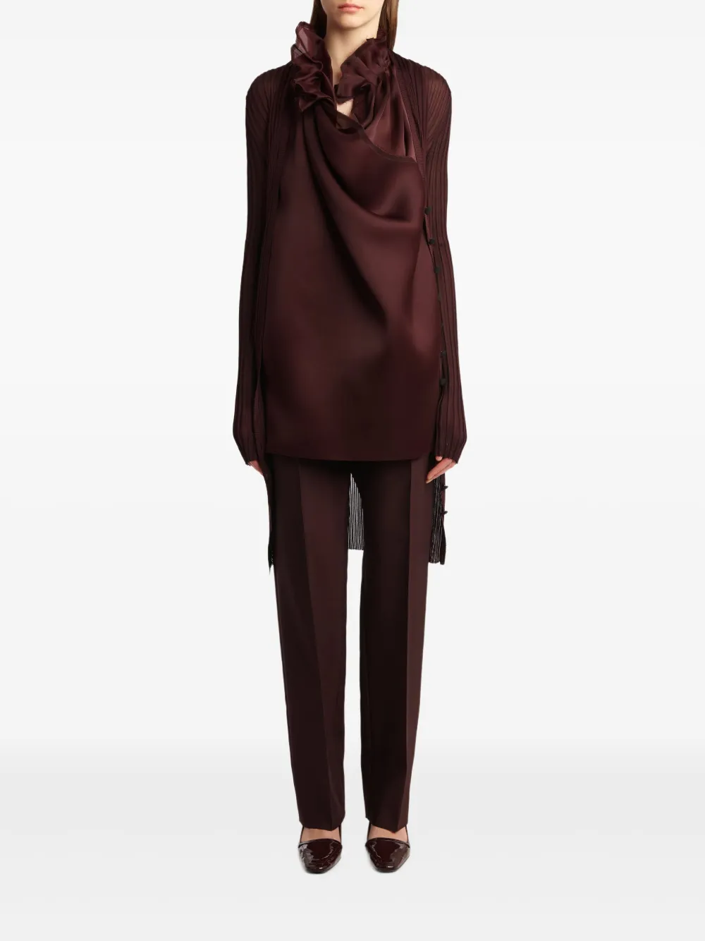 KHAITE Meegan top met ruchekraag - Rood