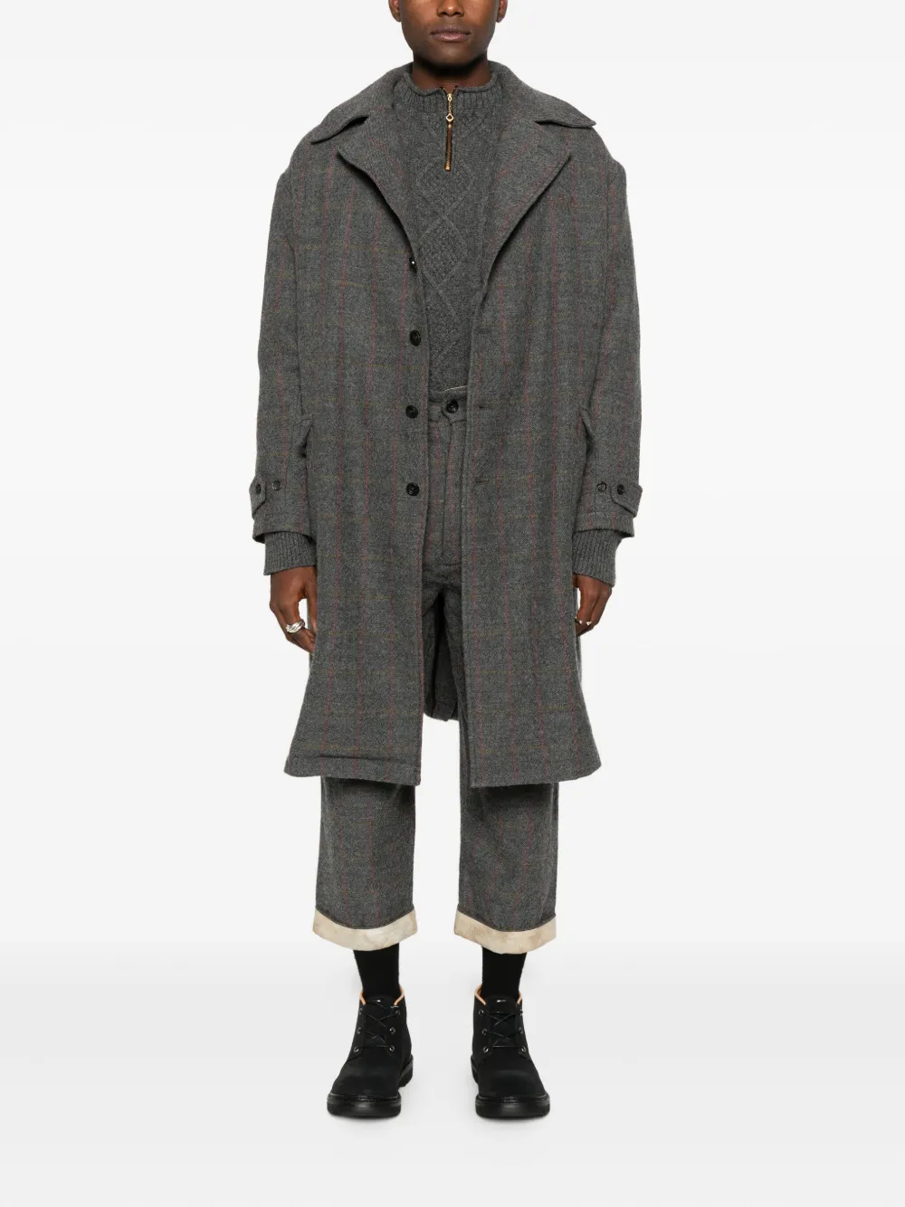 A Tentative Atelier check-pattern suspender trousers - Grijs