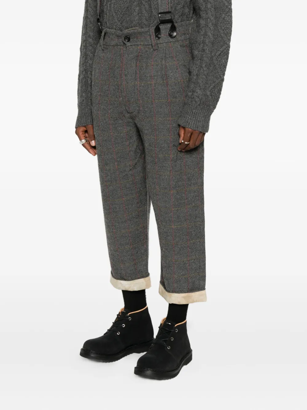 A Tentative Atelier Geruite bretels broek Grijs