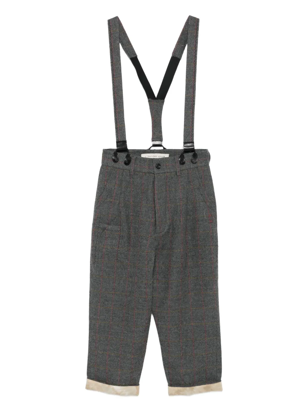 A Tentative Atelier check-pattern suspender trousers | Grey | Image 1