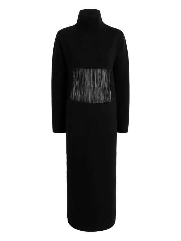 Khaite Fringed Turtleneck Midi Dress in Black