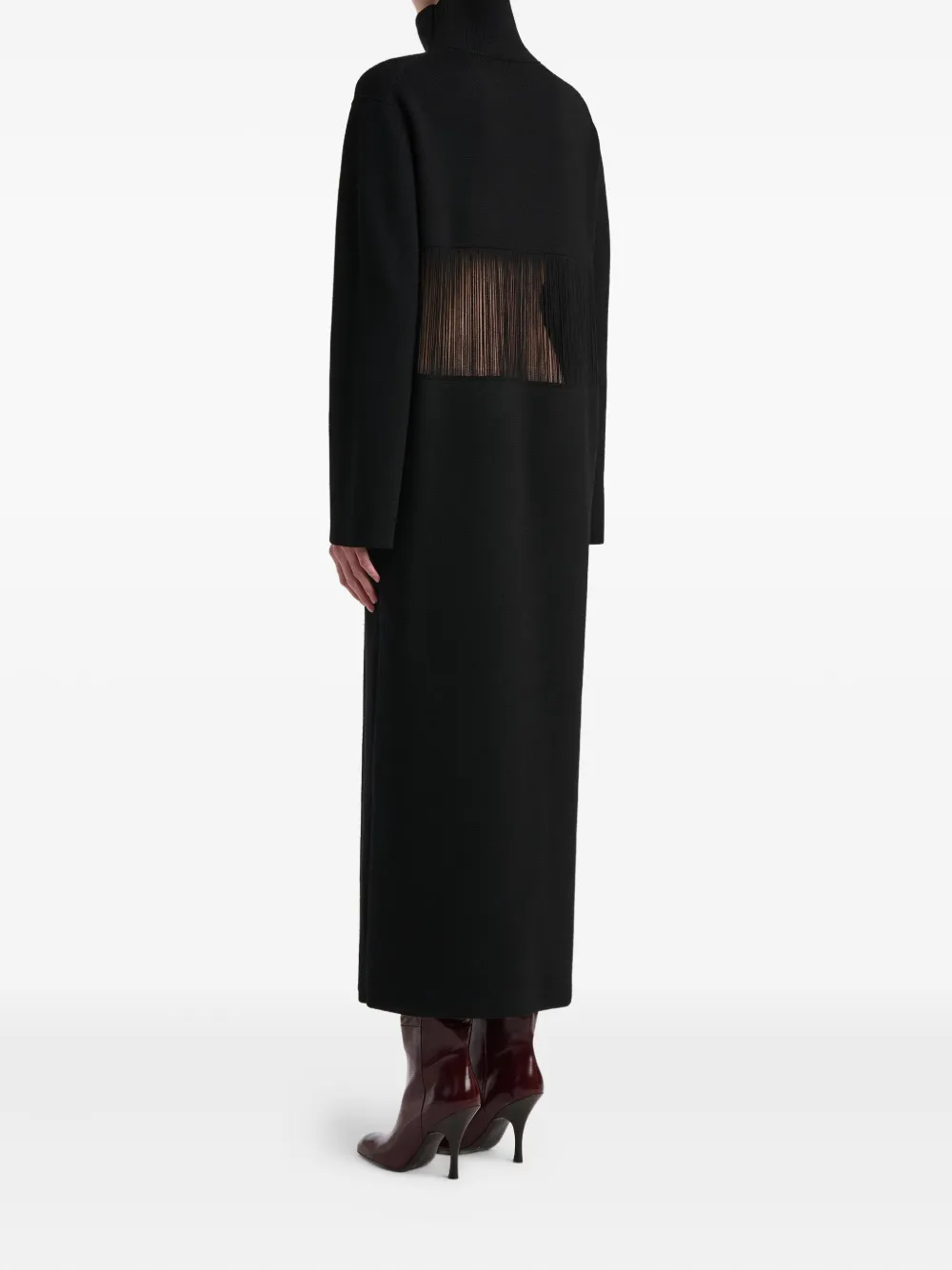 Khaite Fringed Turtleneck Midi Dress In Black