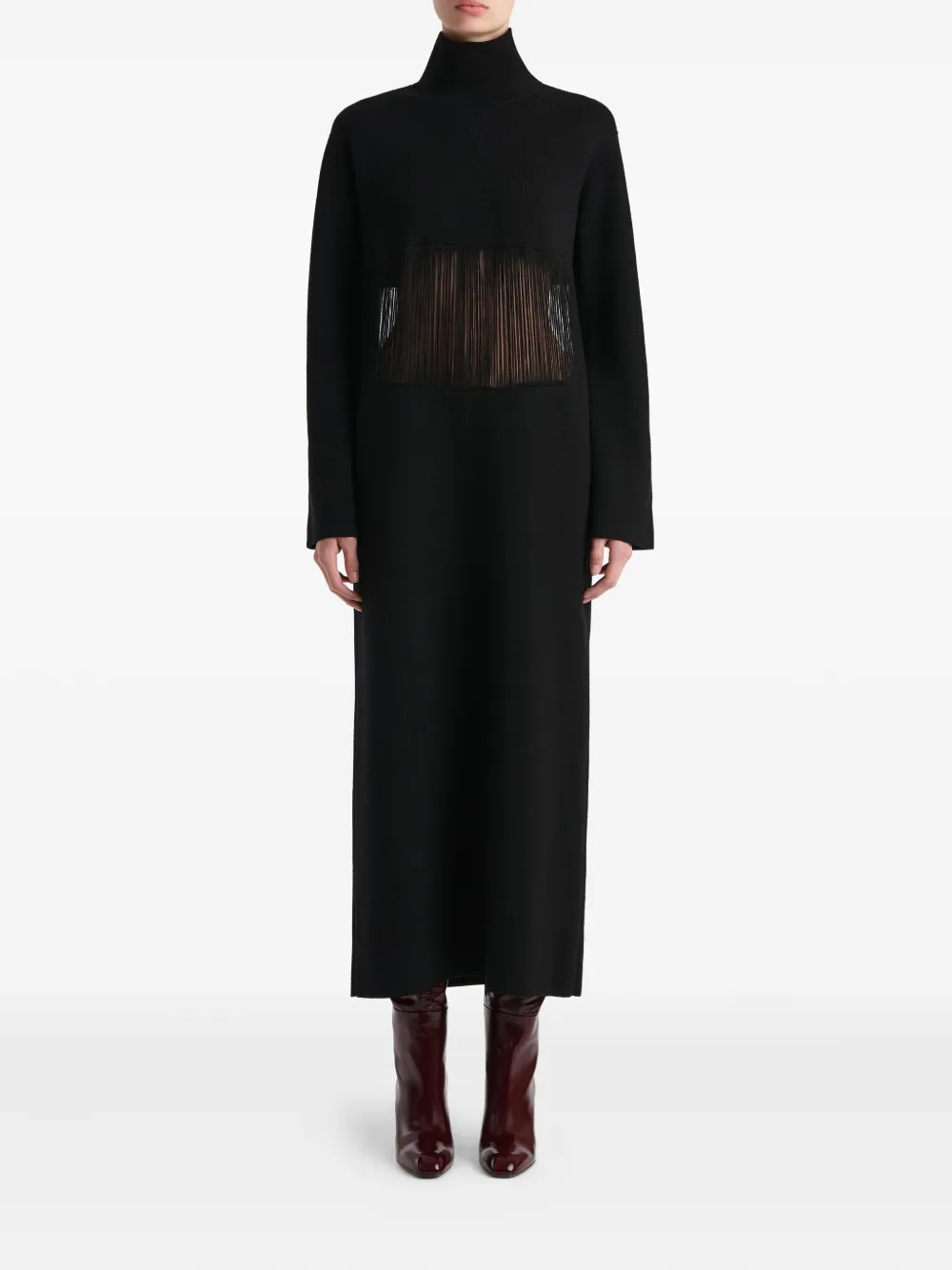 Khaite Fringed Turtleneck Midi Dress In Black