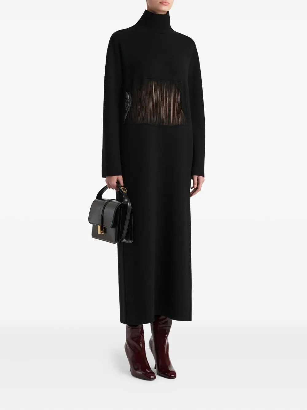 Khaite Fringed Turtleneck Midi Dress In Black