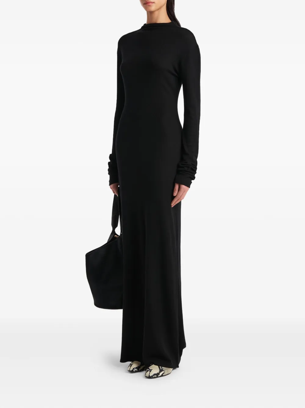 Khaite Long-sleeve Mock-neck Maxi Dress In Black