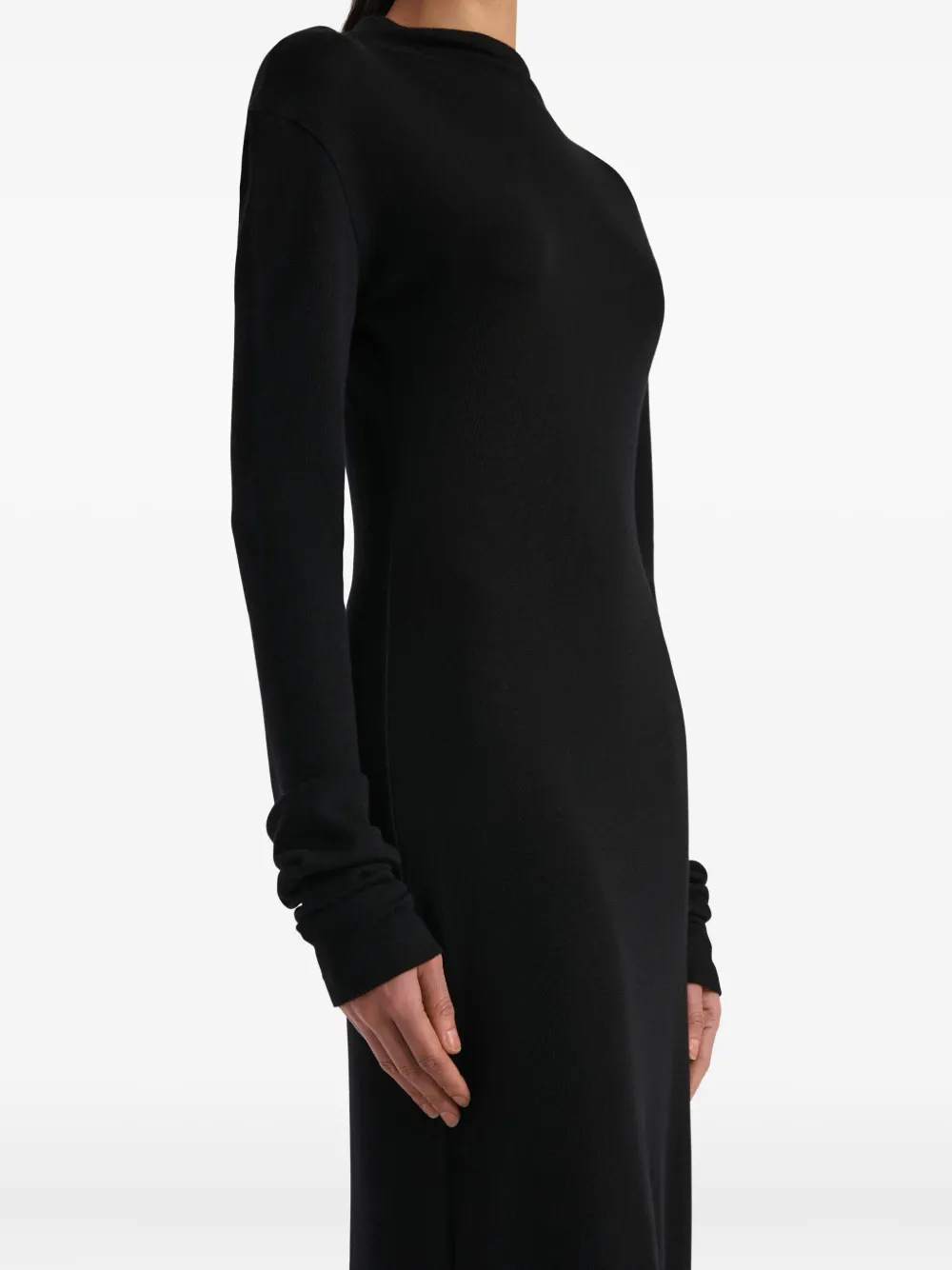 Khaite Long-sleeve Mock-neck Maxi Dress In Black