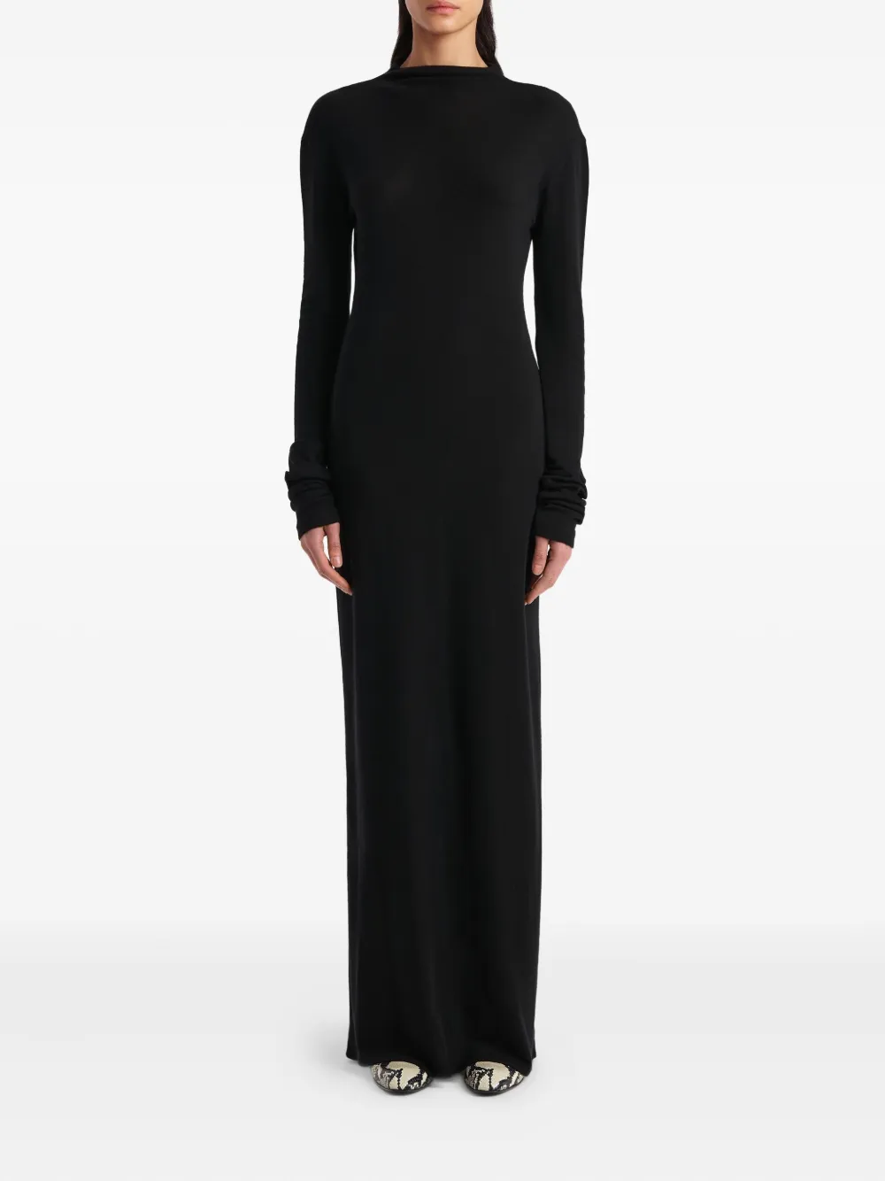 Khaite Long-sleeve Mock-neck Maxi Dress In Black