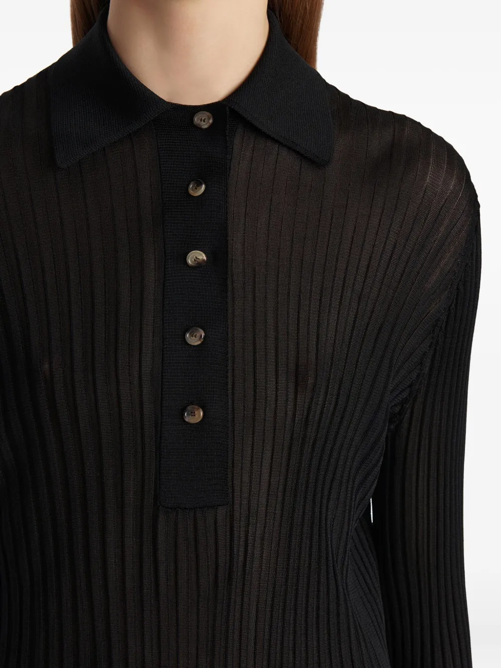 Khaite Long Sleeve Polo Top In Black