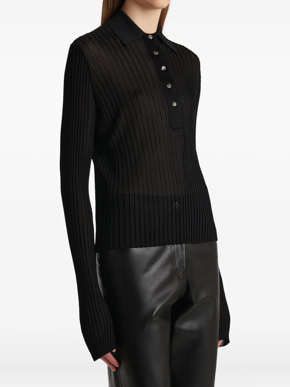 Khaite Long Sleeve Polo Top In Black
