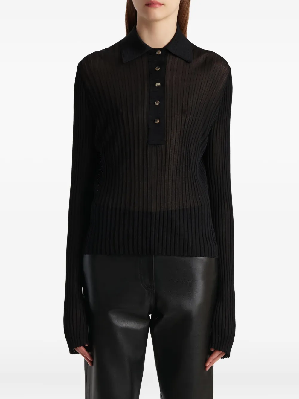 Khaite Long Sleeve Polo Top In Black