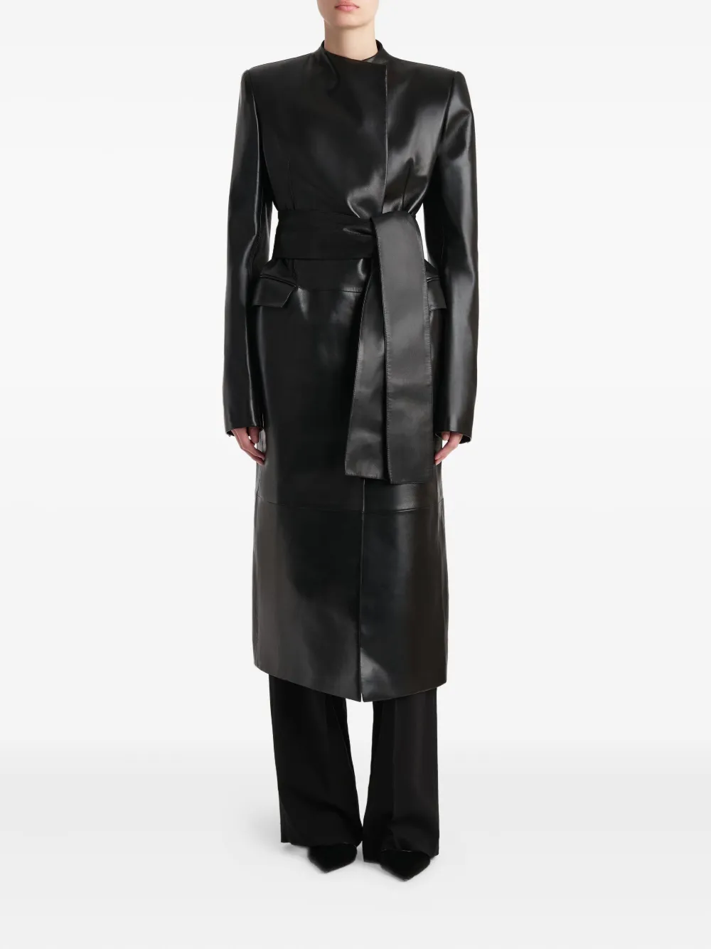 Khaite Jelson Lambskin Belted-coat In Black