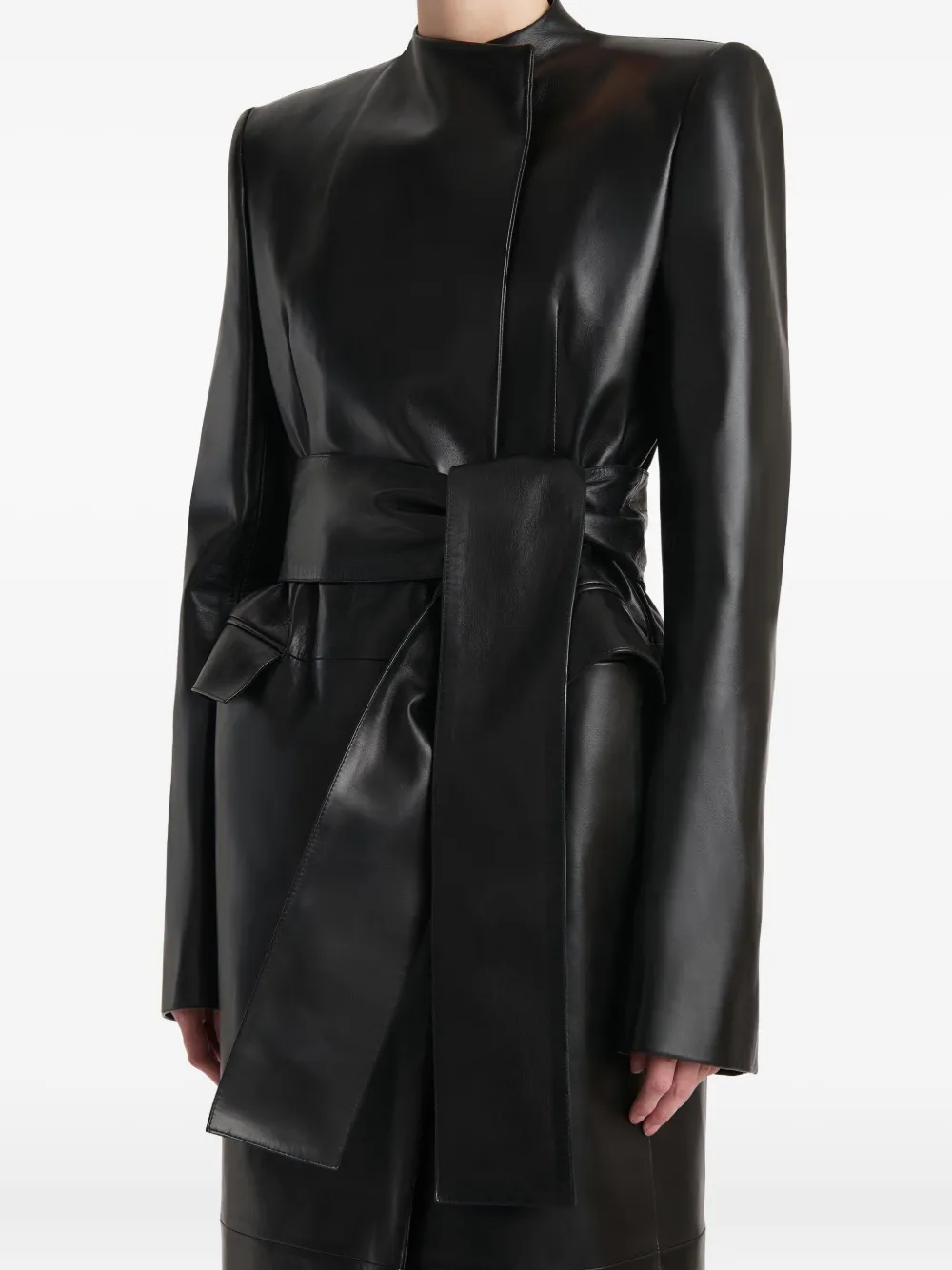 Khaite Jelson Lambskin Belted-coat In Black