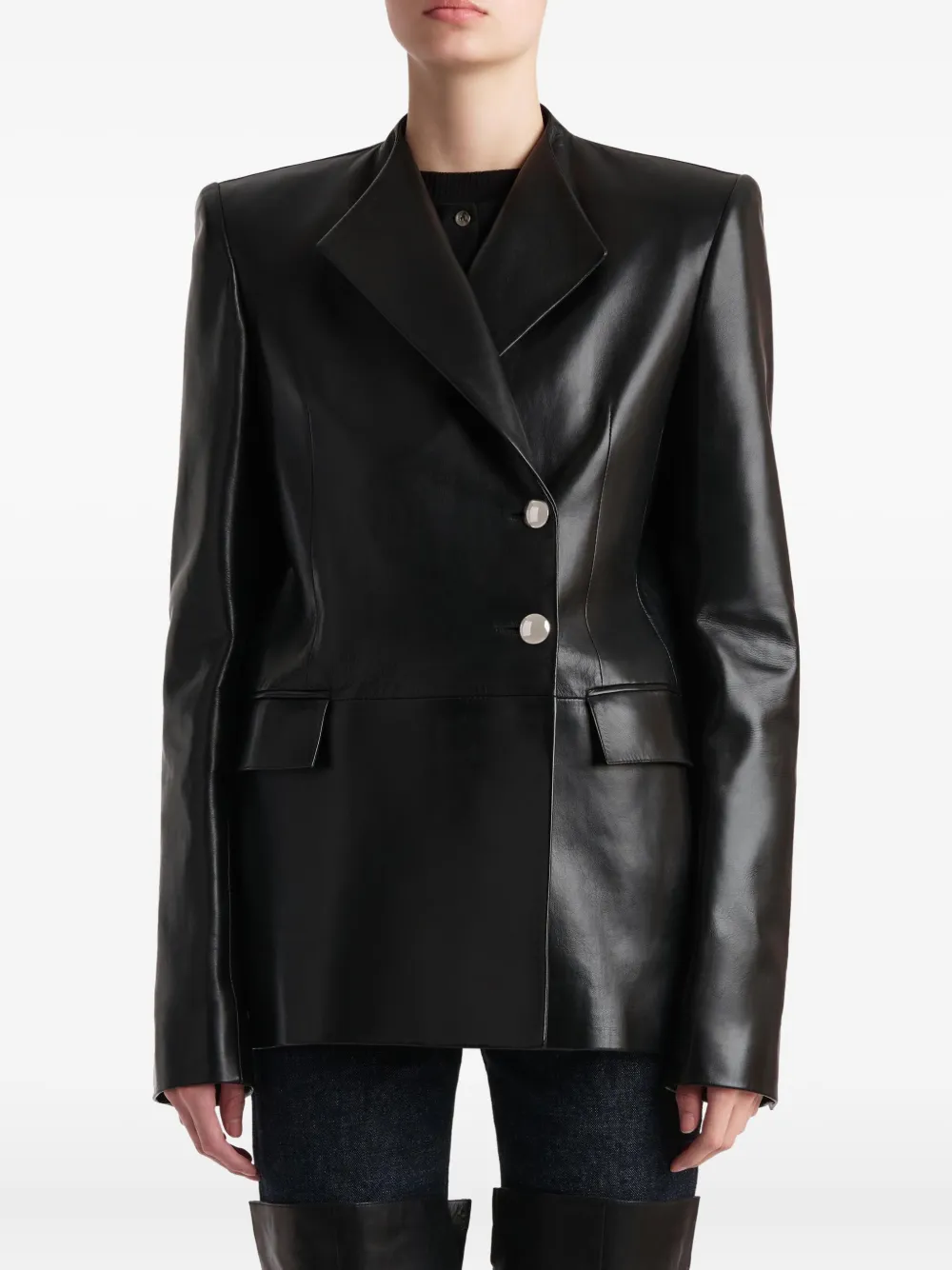 Khaite Button Lambskin Jacket In Black