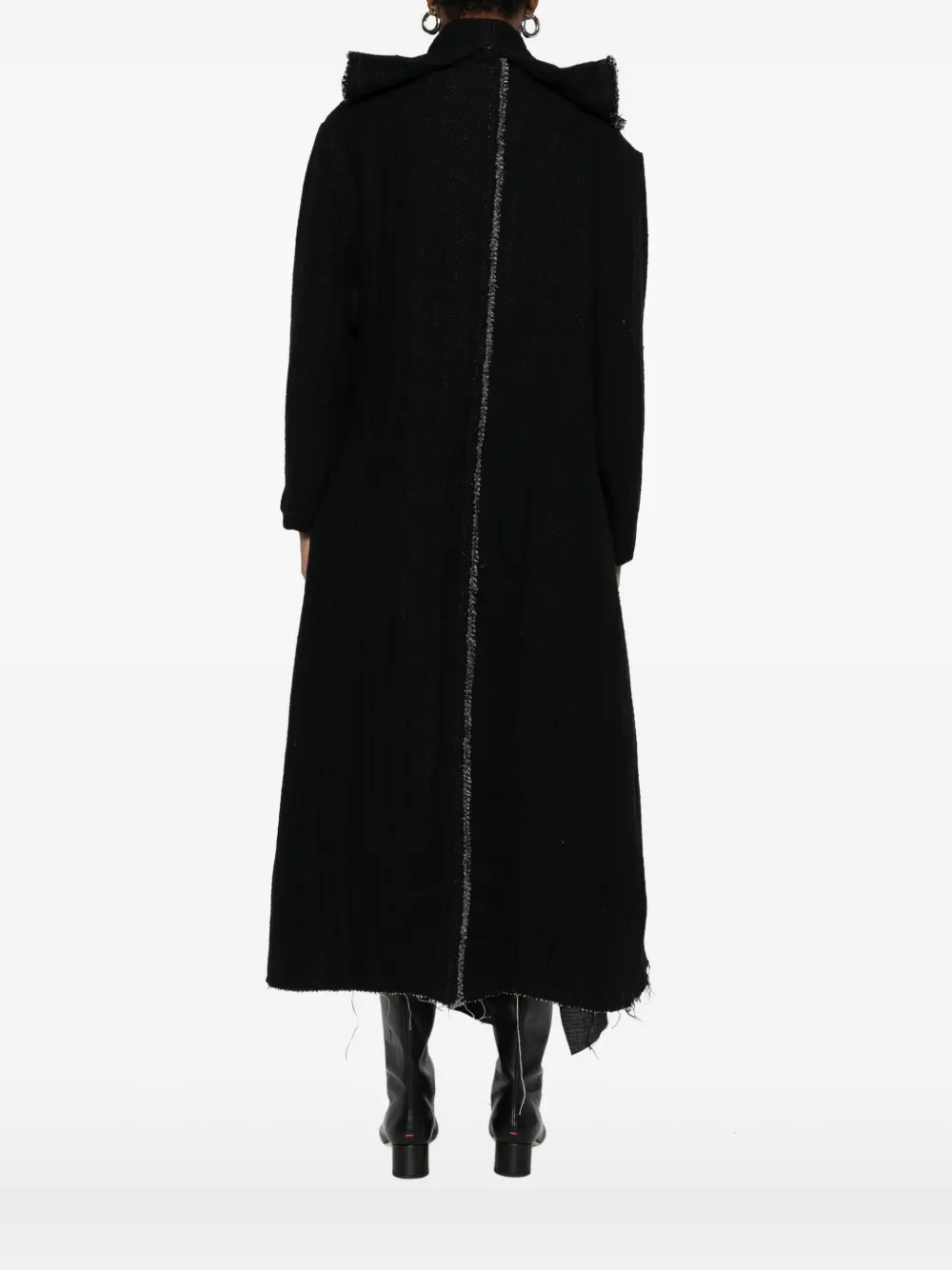 A Tentative Atelier Frayed-trim Coat In Black