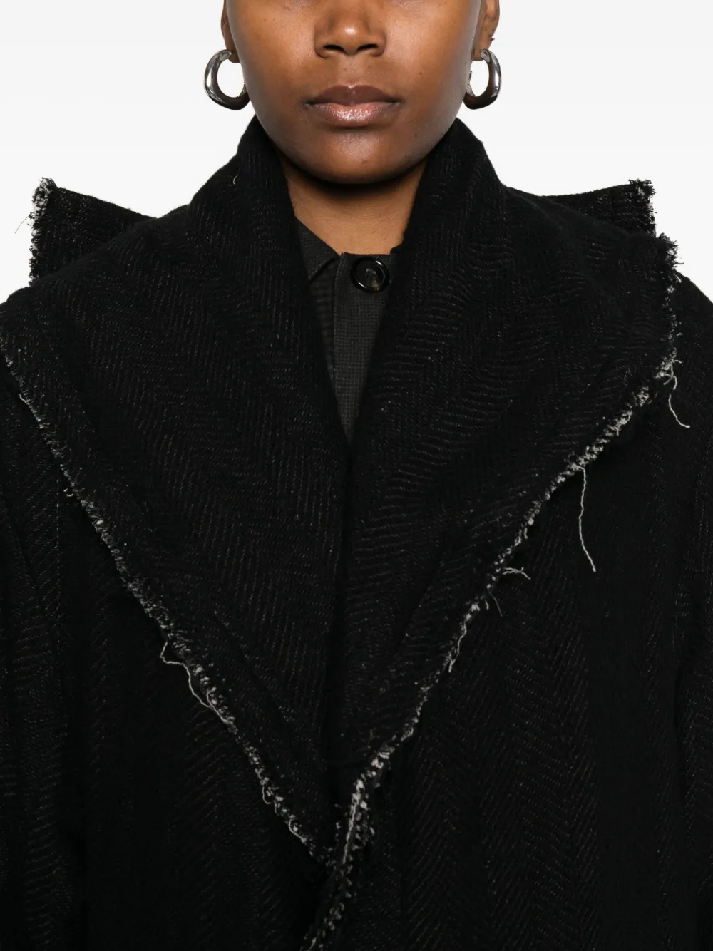 A Tentative Atelier Frayed-trim Coat In Black