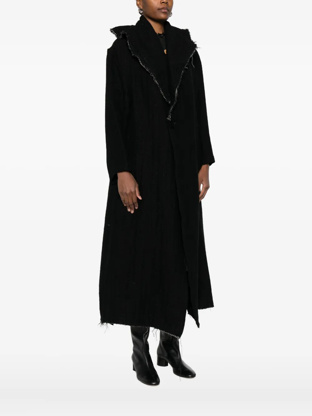 A Tentative Atelier Frayed-trim Coat In Black