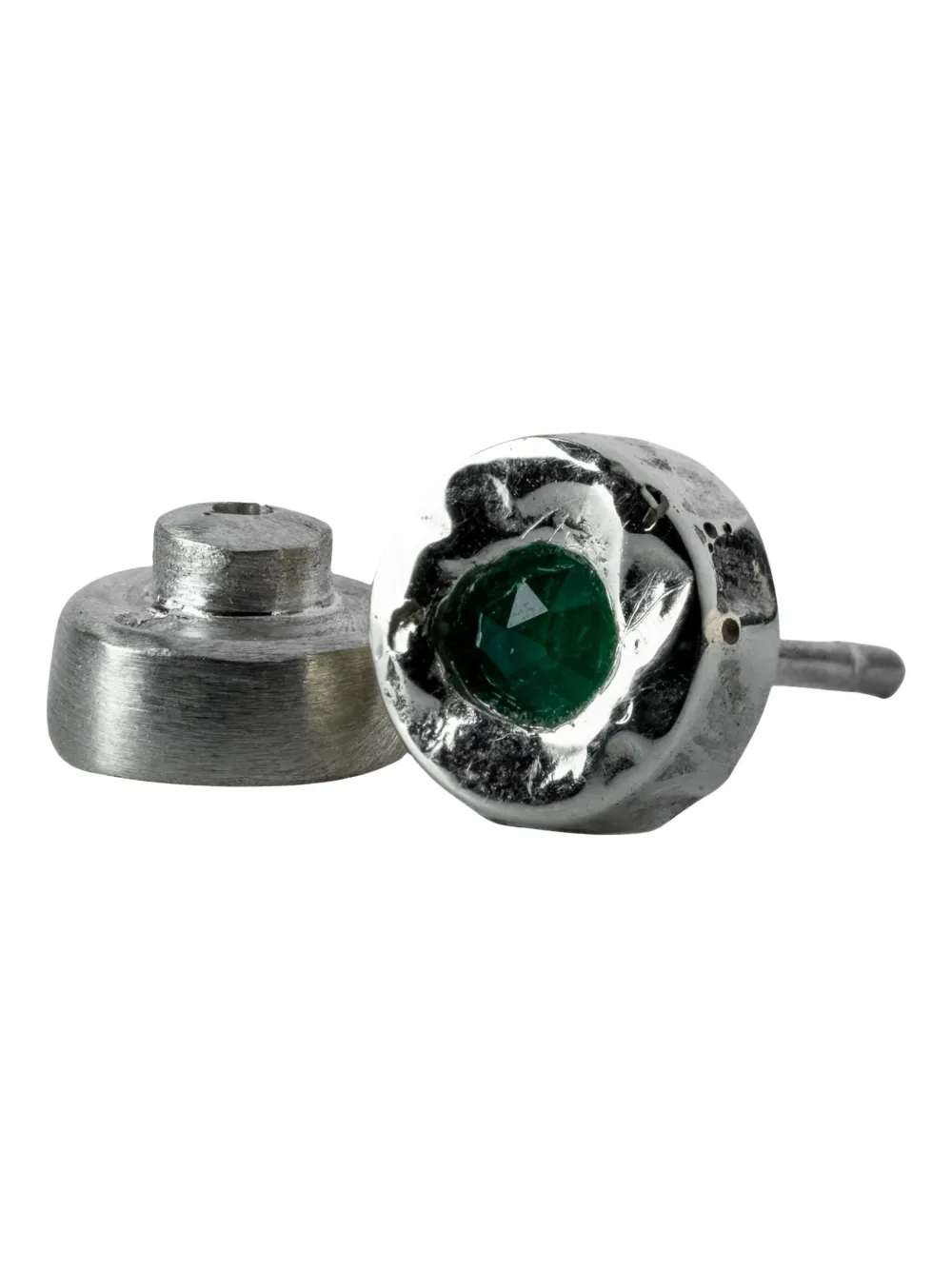 Parts of Four Orecchino a bottone Tiny in oro bianco 10kt con smeraldi - Argento