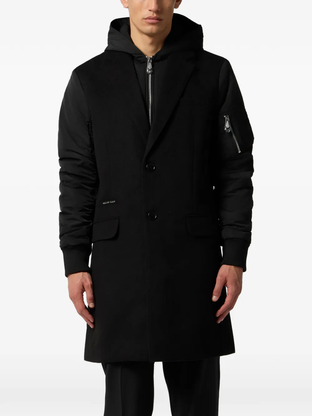 Philipp Plein Jas met enkele rij knopen en capuchon Zwart