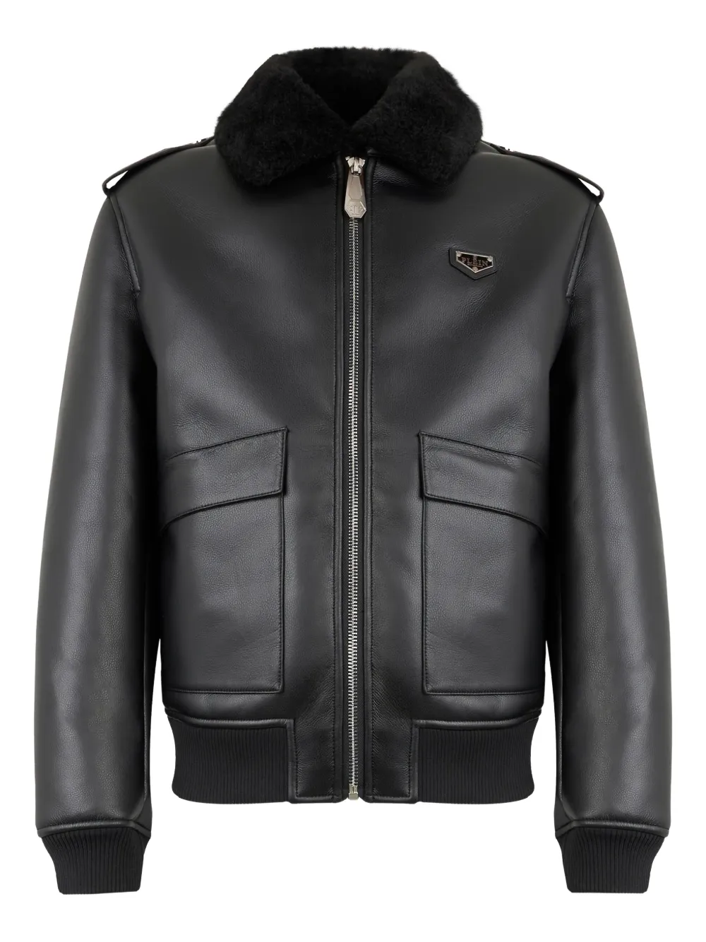 Philipp Plein Giacca con collo in shearling - Nero